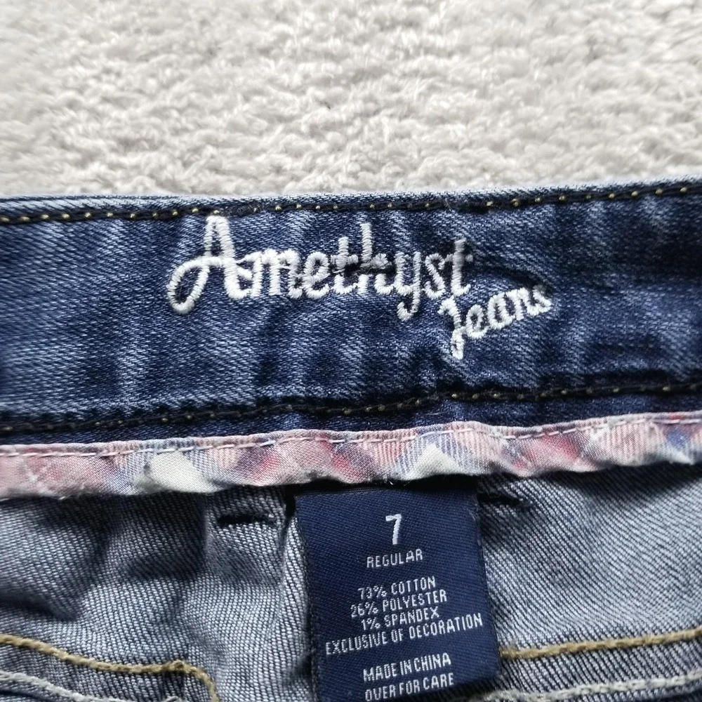Amethyst Jeans Womens 7 Blue Bootcut Low Rise Distressed Embroidered Stretch Y2K